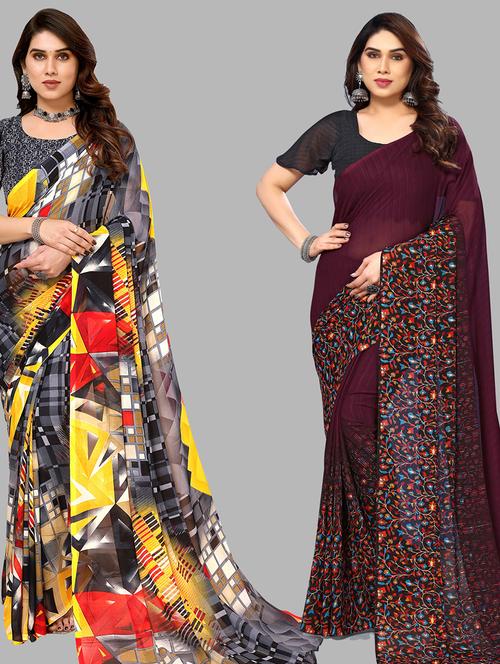 women pack of 2 casual wear combo sarees with blouse - 21434178 - Very Small Image - 1