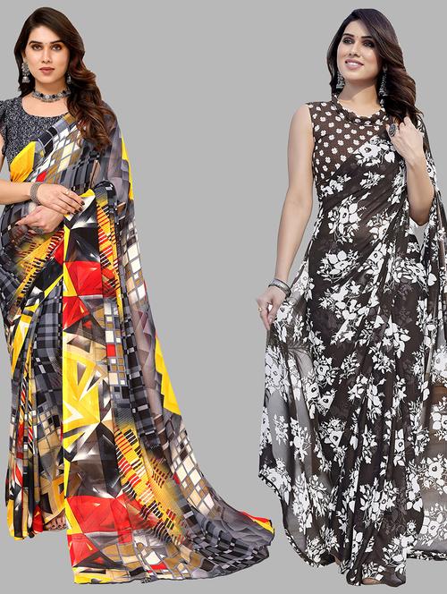 women pack of 2 casual wear combo sarees with blouse - 21434179 - Very Small Image - 1