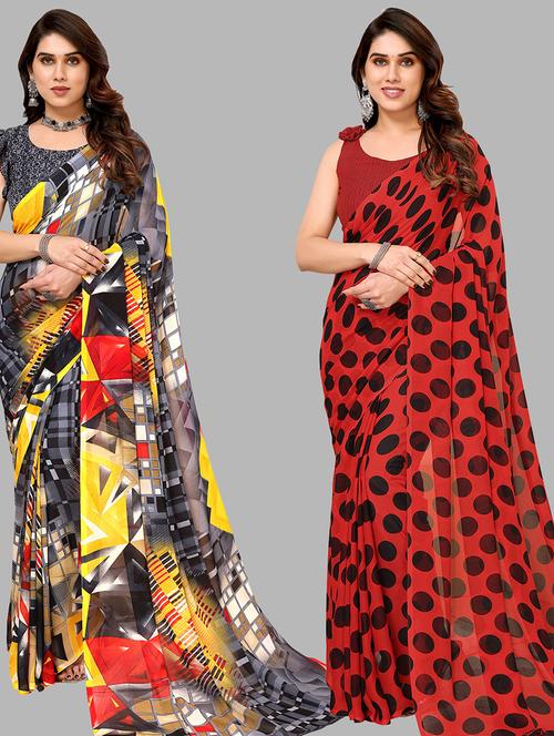 women pack of 2 casual wear combo sarees with blouse - 21434181 - Very Small Image - 1