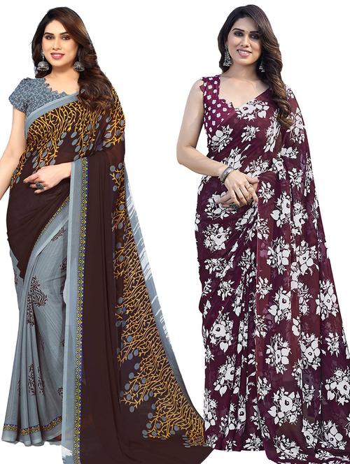 women pack of 2 casual wear combo sarees with blouse - 21434188 - Very Small Image - 1