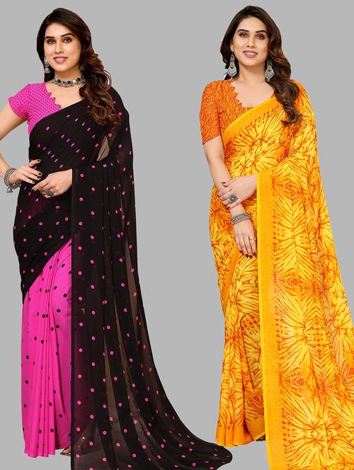 women pack of 2 casual wear combo sarees with blouse - 21434196 - Very Small Image - 1