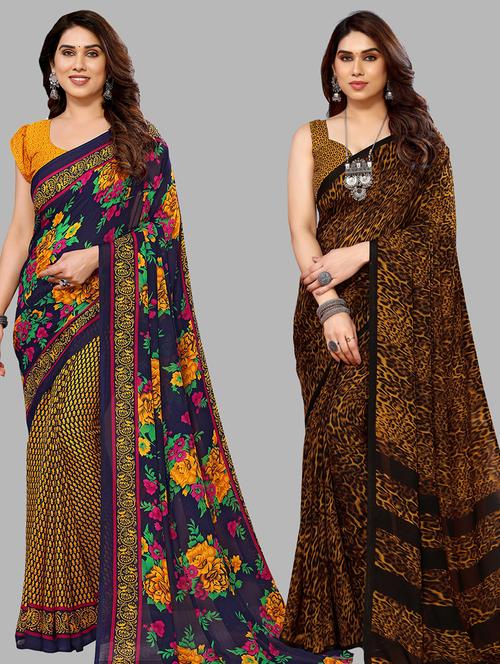 women pack of 2 casual wear combo sarees with blouse - 21434197 - Very Small Image - 1