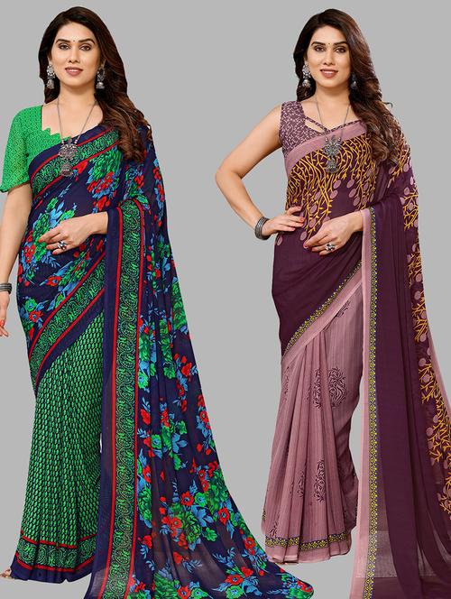 women pack of 2 casual wear combo saree with blouse - 21434199 - Very Small Image - 1