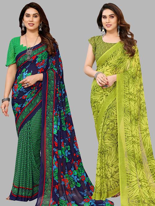 women pack of 2 casual wear combo sarees with blouse - 21434205 - Very Small Image - 1