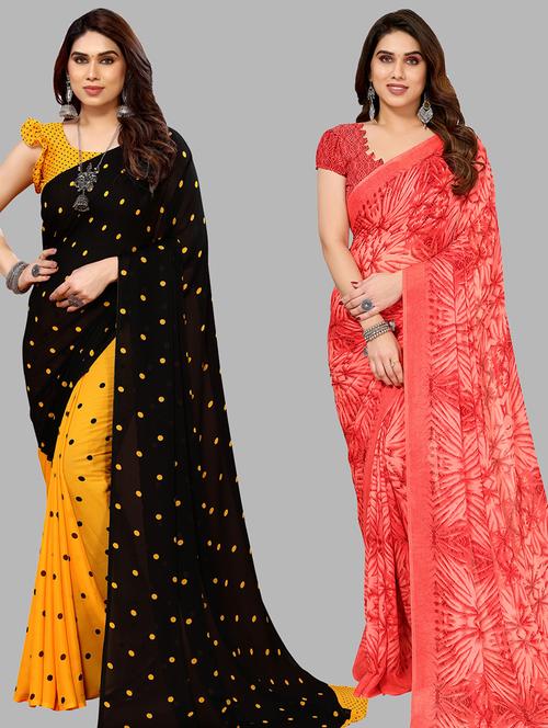 women pack of 2 casual wear combo sarees with blouse - 21434211 - Very Small Image - 1