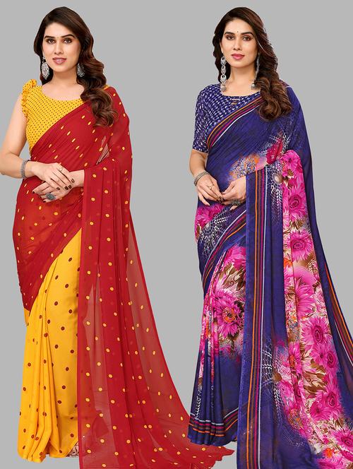 women pack of 2 casual wear combo sarees with blouse - 21434217 - Very Small Image - 1