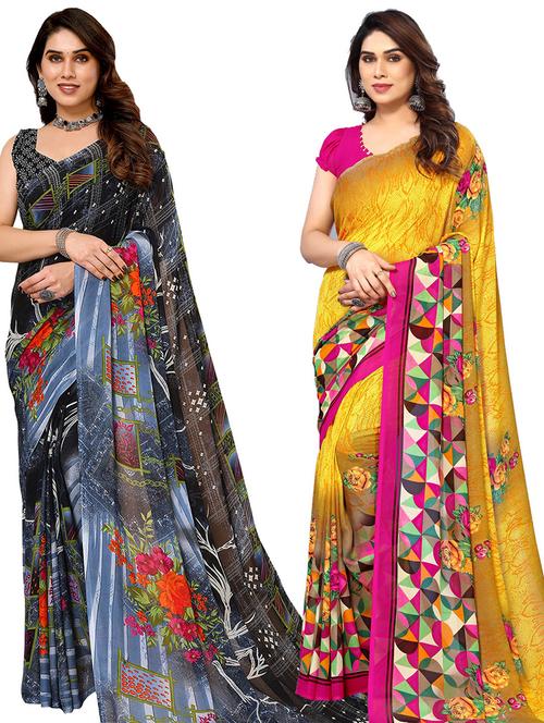 women pack of 2 casual wear combo sarees with blouse - 21434219 - Very Small Image - 1