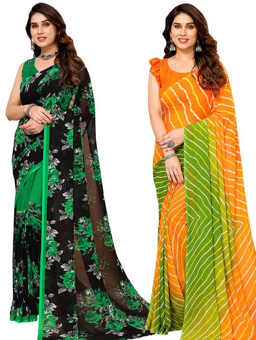 women pack of 2 casual wear combo sarees with blouse - 21434220 - Very Small Image - 1