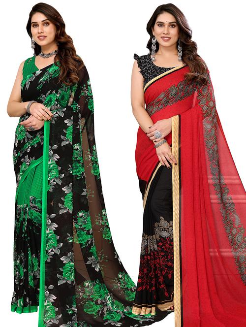 women pack of 2 casual wear combo sarees with blouse - 21434221 - Very Small Image - 1