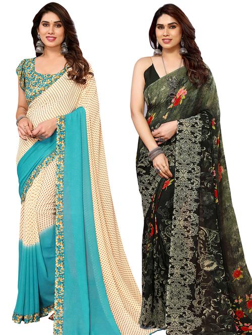 women pack of 2 casual wear combo sarees with blouse - 21434223 - Very Small Image - 1