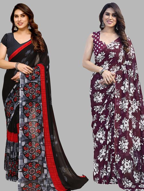 women pack of 2 casual wear combo sarees with blouse - 21434224 - Very Small Image - 1