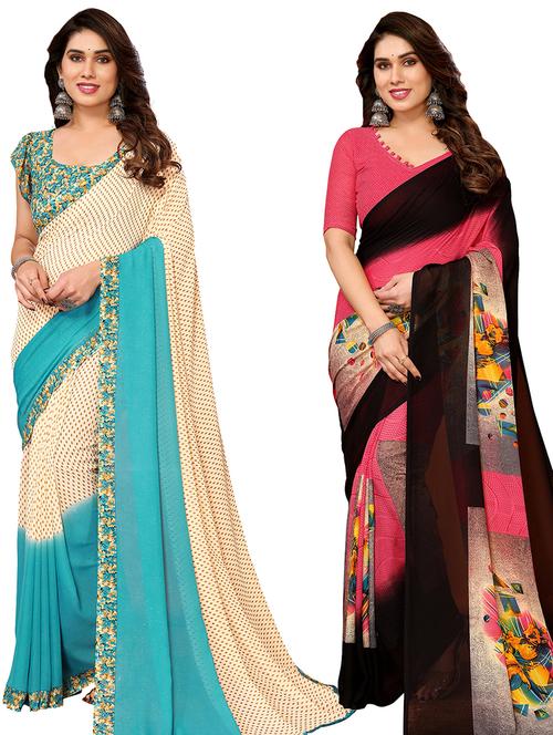 women pack of 2 casual wear combo sarees with blouse - 21434225 - Very Small Image - 1
