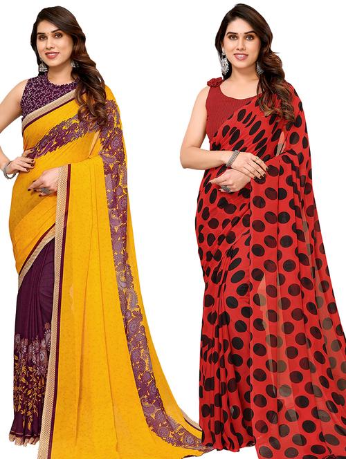 women pack of 2 casual wear combo sarees with blouse - 21434226 - Very Small Image - 1