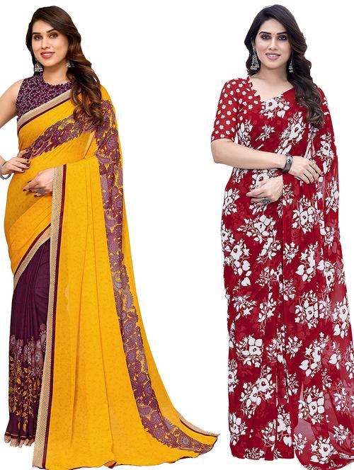 women pack of 2 casual wear combo sarees with blouse - 21434227 - Very Small Image - 1
