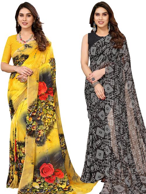 women pack of 2 casual wear combo sarees with blouse - 21434228 - Very Small Image - 1