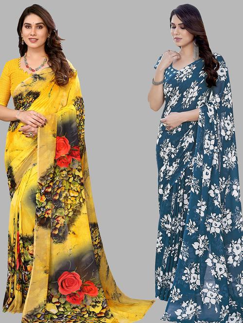 women pack of 2 casual wear combo sarees with blouse - 21434229 - Very Small Image - 1