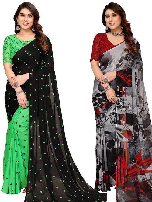 women pack of 2 casual wear combo sarees with blouse - 21434231 - Very Small Image - 1