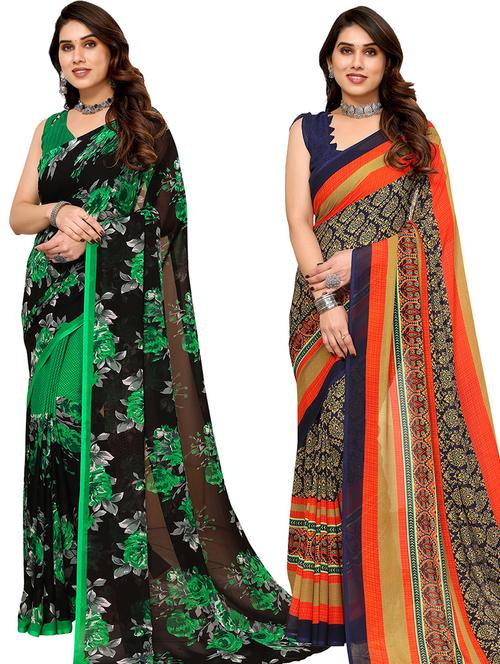 women pack of 2 casual wear combo sarees with blouse - 21434232 - Very Small Image - 1
