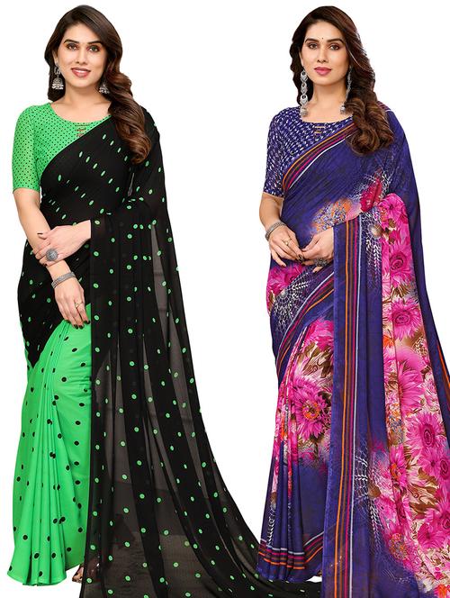 women pack of 2 casual wear combo sarees with blouse - 21434234 - Very Small Image - 1