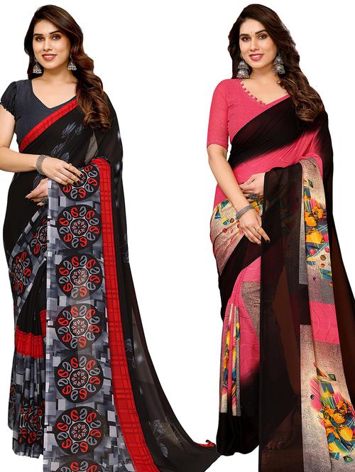 women pack of 2 casual wear combo sarees with blouse - 21434235 - Very Small Image - 1