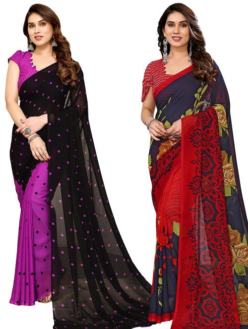 women pack of 2 casual wear combo sarees with blouse - 21434237 - Very Small Image - 1