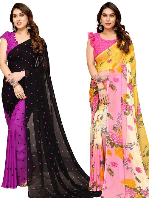 women pack of 2 casual wear combo sarees with blouse - 21434242 - Very Small Image - 1