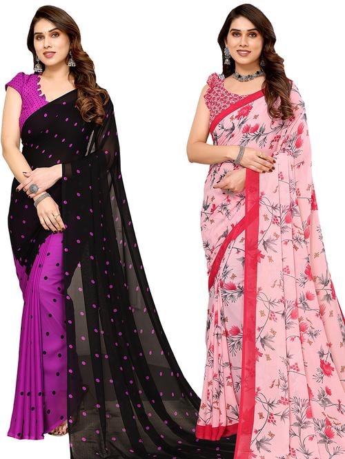 women pack of 2 casual wear combo sarees with blouse - 21434243 - Very Small Image - 1