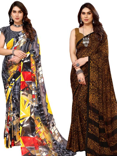 women pack of 2 casual wear combo sarees with blouse - 21434249 - Very Small Image - 1