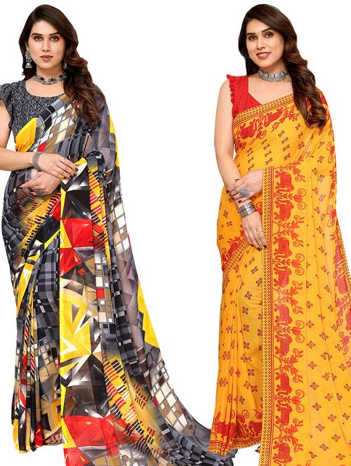 women pack of 2 casual wear combo sarees with blouse - 21434250 - Very Small Image - 1