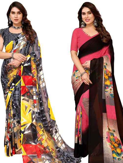 women pack of 2 casual wear combo sarees with blouse - 21434251 - Very Small Image - 1