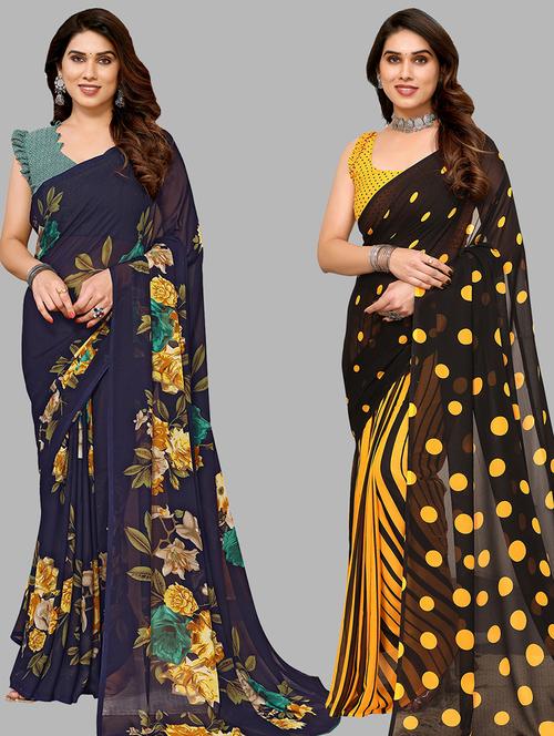 women pack of 2 casual wear combo sarees with blouse - 21434257 - Very Small Image - 1