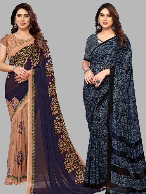women pack of 2 casual wear combo sarees with blouse - 21434263 - Very Small Image - 1