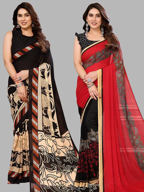 women pack of 2 casual wear combo sarees with blouse - 21434264 - Very Small Image - 1