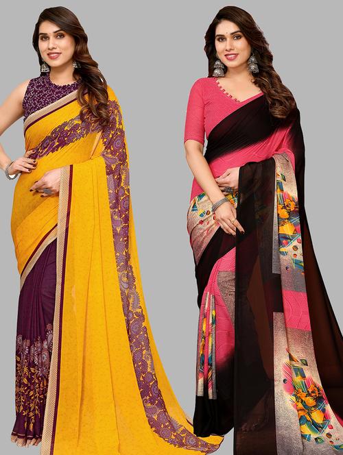 women pack of 2 casual wear combo sarees with blouse - 21434265 - Very Small Image - 1