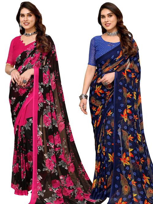 women pack of 2 casual wear combo sarees with blouse - 21434269 - Very Small Image - 1