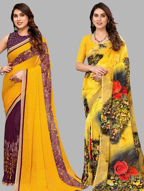 women pack of 2 casual wear combo sarees with blouse - 21434271 - Very Small Image - 1
