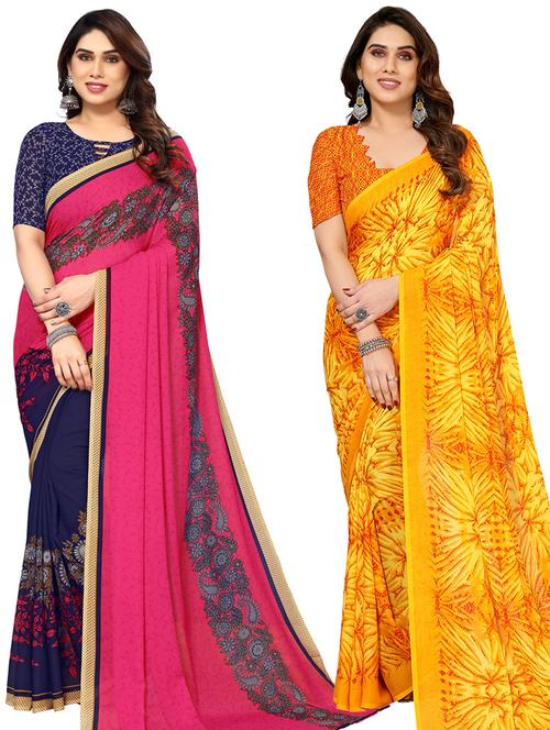 women pack of 2 casual wear combo sarees with blouse - 21434272 - Very Small Image - 1