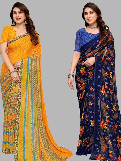 women pack of 2 casual wear combo sarees with blouse - 21434274 - Very Small Image - 1