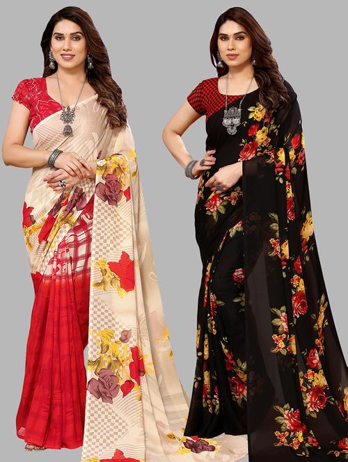 women pack of 2 casual wear combo sarees with blouse - 21434277 - Very Small Image - 1