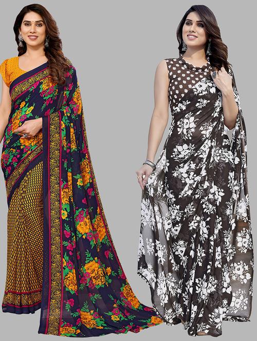 women pack of 2 casual wear combo sarees with blouse - 21434278 - Very Small Image - 1