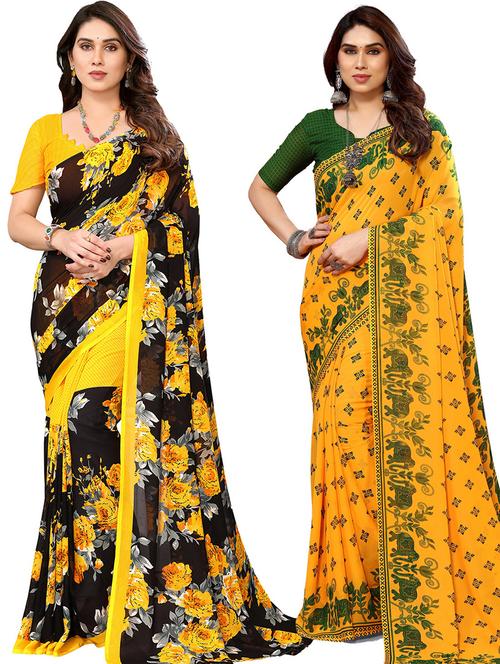 women pack of 2 casual wear combo sarees with blouse - 21434280 - Very Small Image - 1