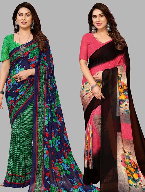 women pack of 2 casual wear combo sarees with blouse - 21434284 - Very Small Image - 1