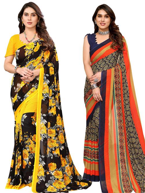 women pack of 2 casual wear combo saree with blouse - 21434285 - Very Small Image - 1
