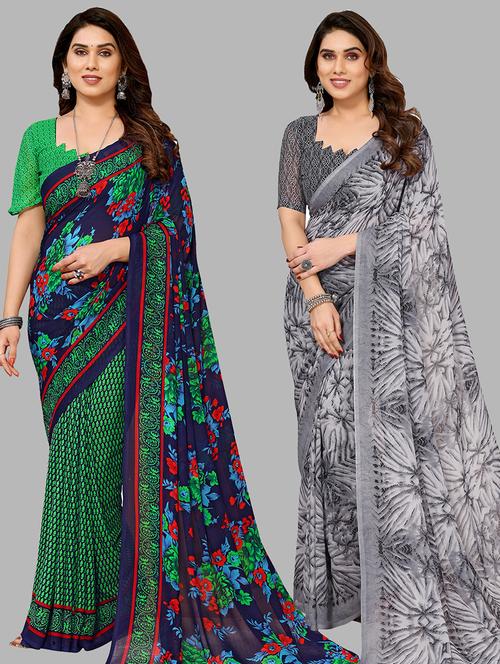 women pack of 2 casual wear combo sarees with blouse - 21434286 - Very Small Image - 1
