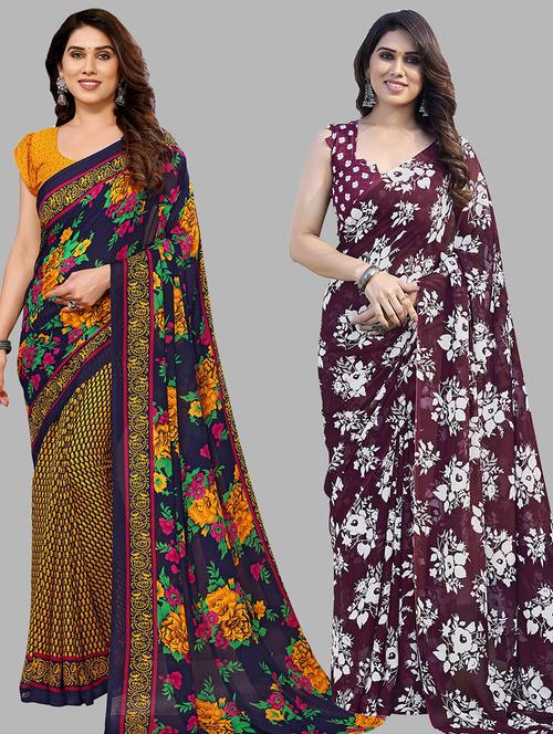 women pack of 2 casual wear combo sarees with blouse - 21434288 - Very Small Image - 1