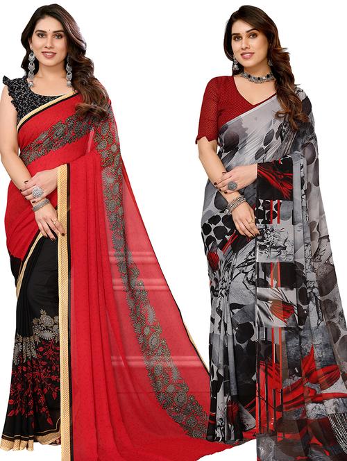 women pack of 2 casual wear combo sarees with blouse - 21434289 - Very Small Image - 1