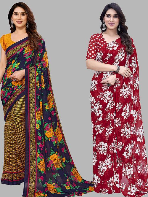 women pack of 2 casual wear combo sarees with blouse - 21434293 - Very Small Image - 1