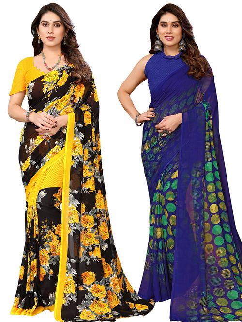 women pack of 2 casual wear combo sarees with blouse - 21434294 - Very Small Image - 1