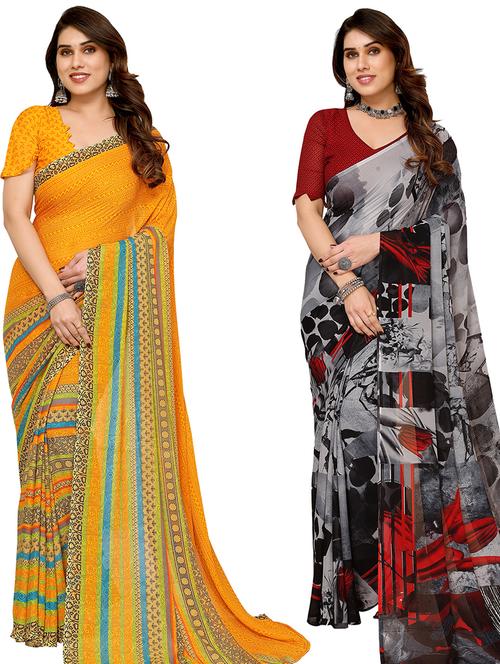 women pack of 2 casual wear combo sarees with blouse - 21434295 - Very Small Image - 1