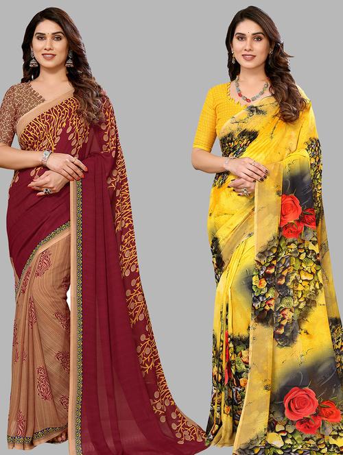 women pack of 2 casual wear combo saree with blouse - 21434296 - Very Small Image - 1